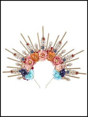 Handmade Blue Rose Halo Crown Renfaire Woodland Flower Headpiece for Women